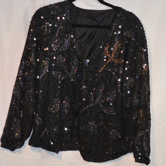Beaded Sequinned Black Jacket SZ L - Picture 5 of 5